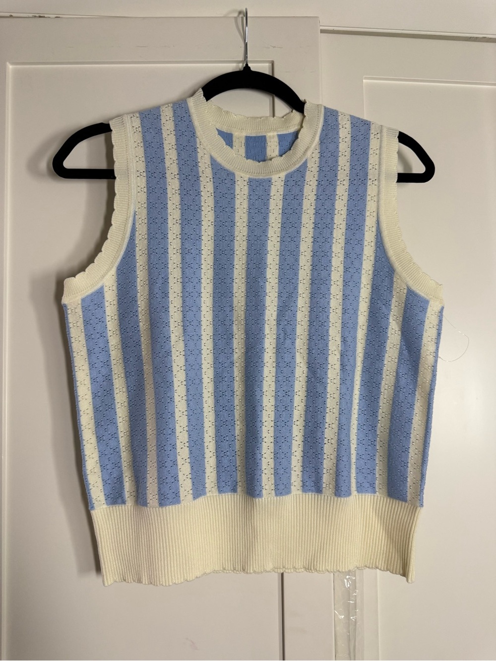 Sleeveless Striped Knit Tank - Blue and Cream